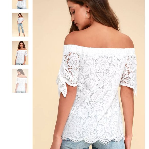 Lulu's Ethereal View Ivory Lace Off Shoulder Top - Picture 8 of 8